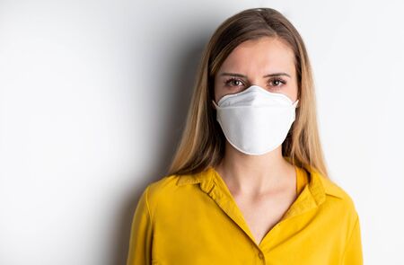 Virus mask woman wearing face protection in prevention for coronavirusの写真素材