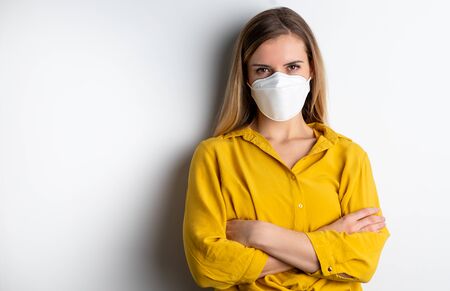 Virus mask woman wearing face protection in prevention for coronavirusの写真素材