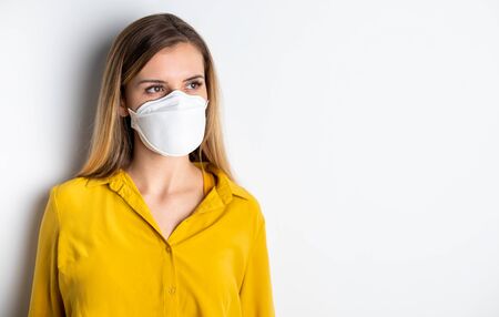 Virus mask woman wearing face protection in prevention for coronavirusの写真素材