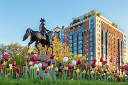 Statue of George Washington in Springの写真素材