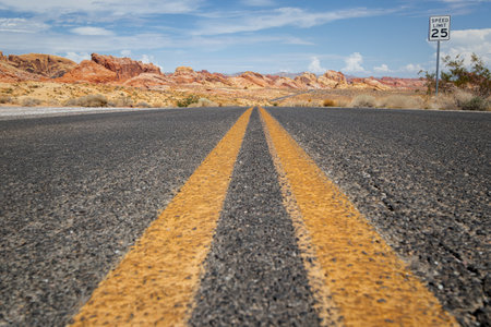 Asphalt road in Valley of Fire State Park, Nevada, USAの写真素材