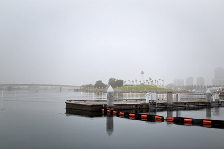 Seaside promenade in the fog.の写真素材