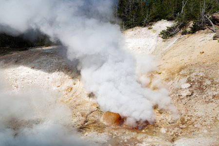 Geyser eruption in Yellowstone National Park, Wyoming, USA.の写真素材