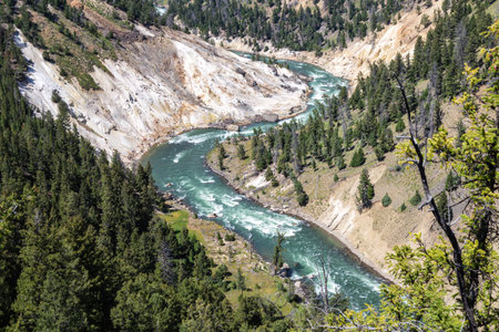 View of the Yellowstone river in Yellowstone National Park, Wyoming, USAの写真素材