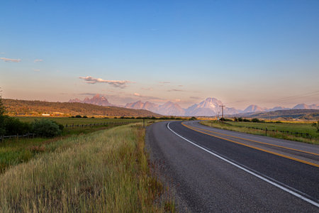 Road in Grand Teton National Park, Wyoming, United States.の写真素材