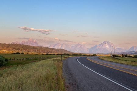 Road in Grand Teton National Park, Wyoming, United States.の写真素材