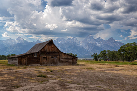 Old wooden barn in Grand Teton National Park, Wyoming, USAの写真素材