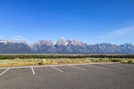 Road in Grand Teton National Park, Wyoming, USA.の写真素材