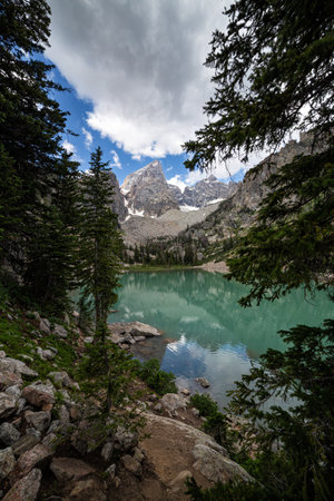 Emerald Lake in Glacier National Park, Montana, United States.の写真素材