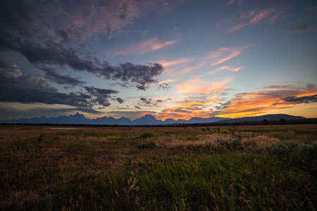 Sunset over Grand Teton National Park, Wyoming, USA.の写真素材