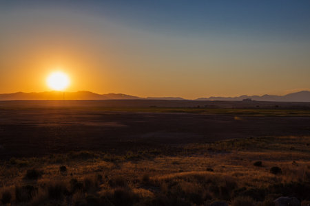 Sunset in Great Salt Lake, Utahの写真素材