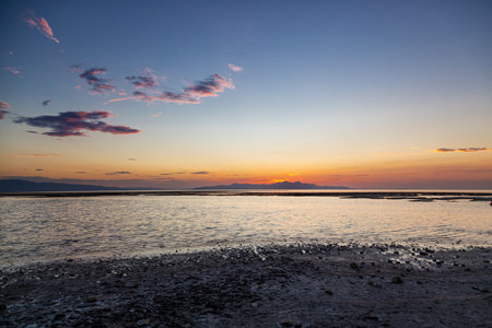Sunset on the beach Great Salt Lakeの写真素材