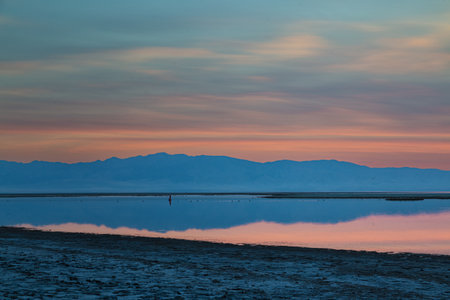 Sunset in Salt Lake, Utah, United States. Sunrise over the lake.の写真素材