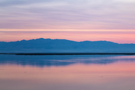 Sunset at the Great Salt Lake in Utahの写真素材