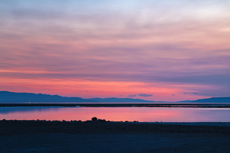 Sunset at the beach in Salt Lake City, Utah, USAの写真素材