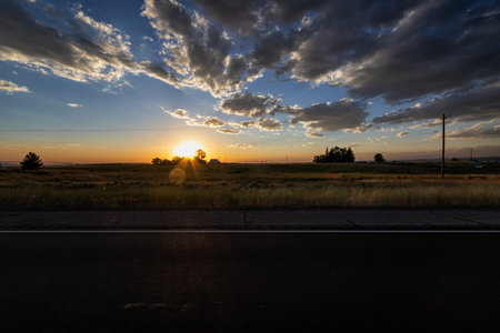 Sunset in the prairie of South Dakota, United States.の写真素材