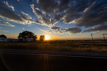 Sunset over a rural landscape in the United States of America.の写真素材