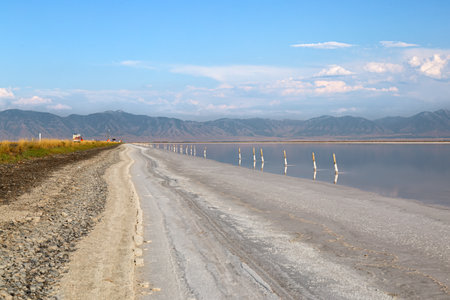 Salt lake in the Altai Republic, Russia. It is the largest salt lake in the world.の写真素材