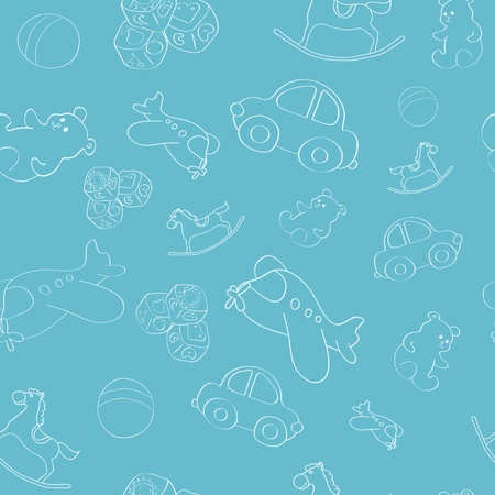 Blue seamless with different kid`s toysのイラスト素材
