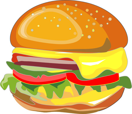 fast food as food as one burger with salad and cheese, as vector illustrationのイラスト素材