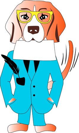 Dog character vector cartoon colorful friend with pen in a suitのイラスト素材