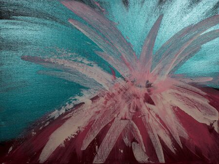 Oil painting: Volcanic eruption in front of a reflective background
