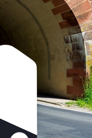 sandstone facade of a railway tunnelの写真素材