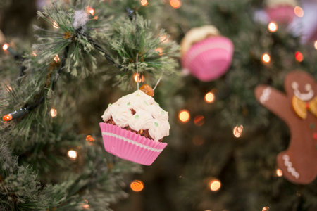 Christmas decorations lights bokeh cookies Xmas holidaysの写真素材