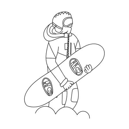 Snowboarder hoalding board doodle illustrationのイラスト素材