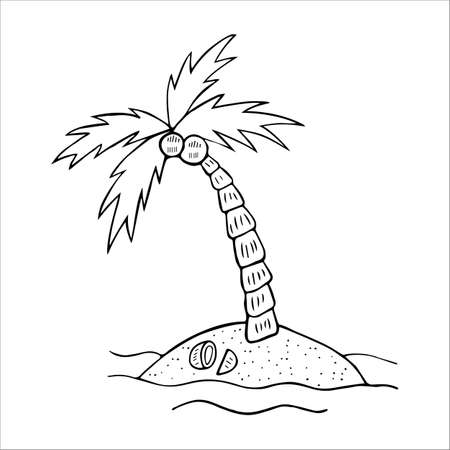 Black and white coconut tree in the middle of the seaのイラスト素材