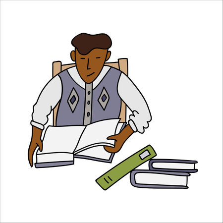 Guy reading book with interestのイラスト素材