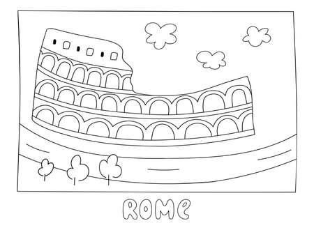 Colosseum amphitheater landmark doodle vector illustration. Historical famous place in Rome. Great for decor, postcard, poster, print concept. Hand draw designのイラスト素材