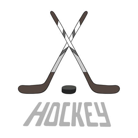 Isolated hockey crossed sticks and puck with letteringのイラスト素材