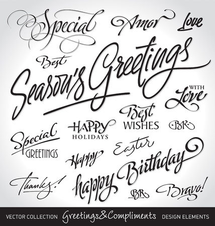 holiday greetings set, hand lettering (vector)のイラスト素材