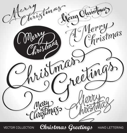 christmas greetings hand lettering set (vector)のイラスト素材