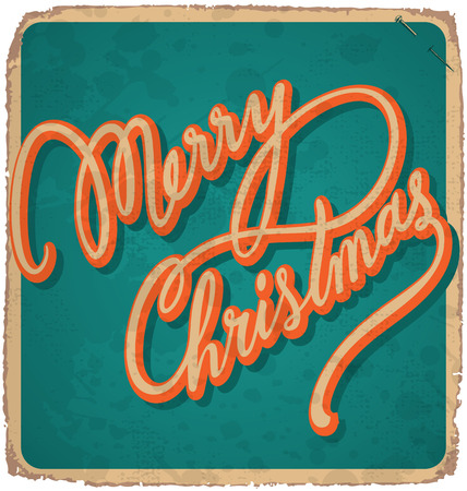 MERRY CHRISTMAS hand lettering vintage card -- with custom handmade calligraphy and grunge effect (vector)のイラスト素材