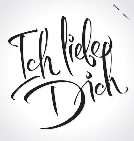 ICH LIEBE DICH (I Love You in German) original custom hand lettering -- handmade calligraphy, vector (eps8); background/ overlay for romantic cards or party invitations for Valentines Day or wedding;のイラスト素材