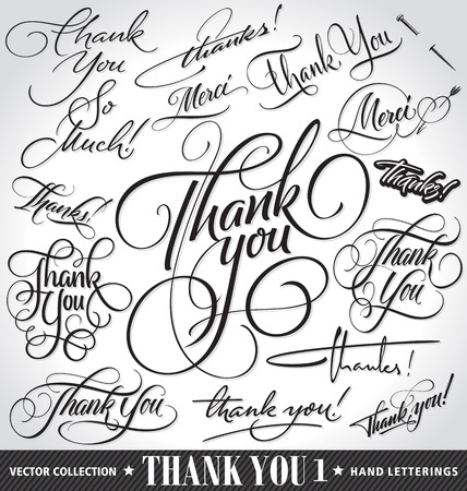 Set of custom THANK YOU hand lettering -- handmade calligraphy, vector (eps8)のイラスト素材
