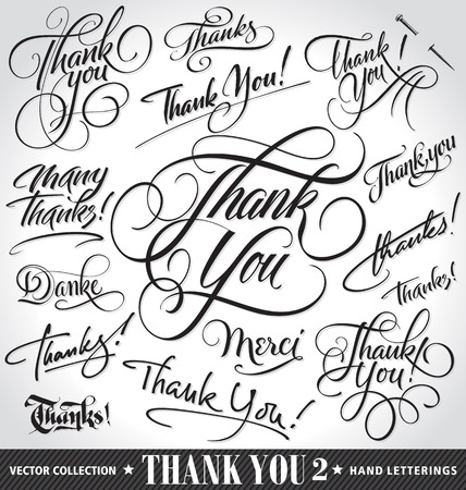 Set of custom THANK YOU hand lettering -- handmade calligraphy, vector (eps8)のイラスト素材