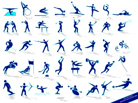 Set blue sports silhouettes, in vectorのイラスト素材