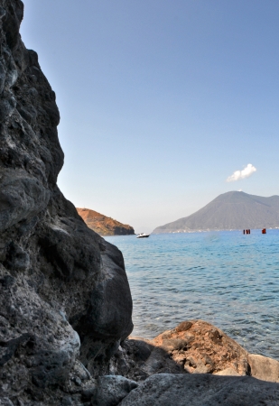 Salina - view from the island of Lipariの写真素材
