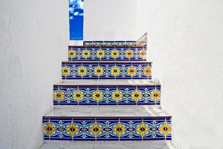 External stairs decorated with tiles の写真素材