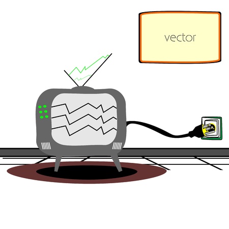 Inside room - Wall with TV and electric cableのイラスト素材