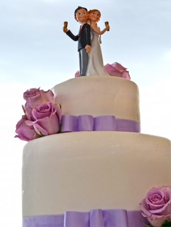Wedding cake with bride and groomの写真素材