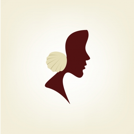 Stylized profile of a woman with seashellのイラスト素材