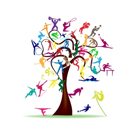 Abstract illustration - tree with colorful sport iconsのイラスト素材