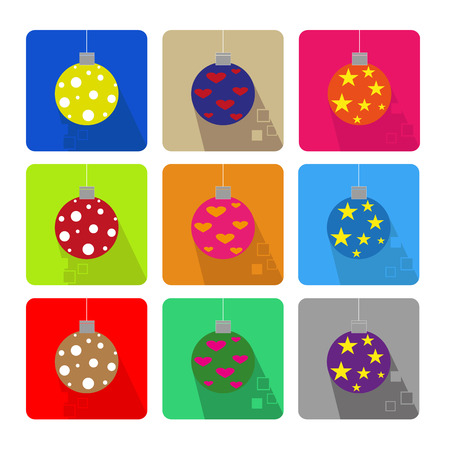 Christmas icons set decorated with ornaments and coloredのイラスト素材