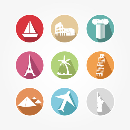 Set of icons - round and colorful, vintageのイラスト素材