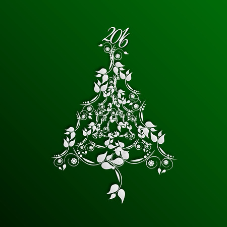 Christmas tree floral with year 2016のイラスト素材