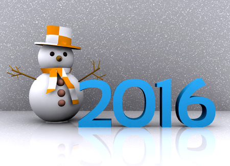 3D illustration - snowman to welcome the new year 2016
